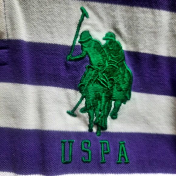 US POLO ASSN Purple White Stripe Rugby short sleeve top XL - Picture 4 of 5